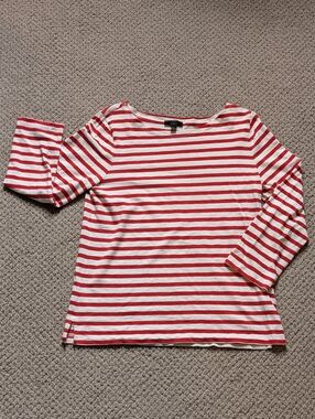 J. Crew Red & White Striped Boat Neck Top Size L